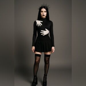 Creepy hands Halloween costume mock neck bodysuit M gothic party alt grunge emo